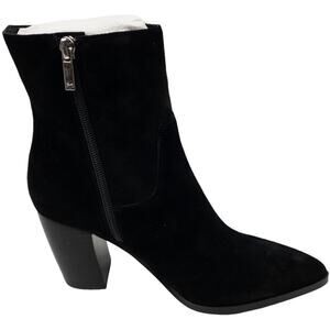 Marc Fisher Giana Black Suede Leather Pointed Toe Block Heel Mid Calf Boots 6.5